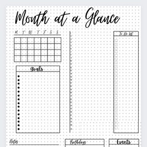 Month at a Glance, Monthly Planner, Monthly Goals,2022 Calendar, Happy planner, Monthly Overview, Monthly Tracker,Bullet Journal,Bullet Plan