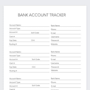 Bank Account Tracker: Finance Planner (Digital Download)