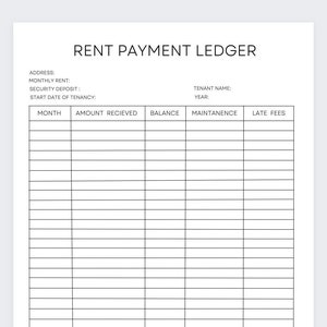 Rent Payment Ledger,Rent Payment Tracker,Rental Payment Log,Rental Tracker,Monthly Rent Payment Tracker,Rental Ledger,Rental Receipt Form
