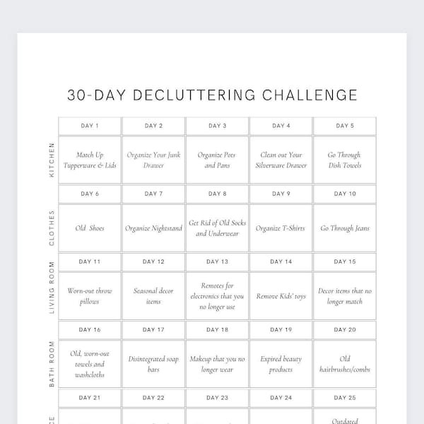 30 Day Declutter Challenge,Cleaning Planner Schedule,De clutter your home,Declutter Checklist,Spring Clean,Home Cleaning Checklist,Declutter