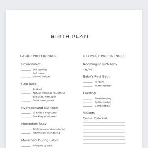 Birth Plan Template Printable Newborn Care hospital Birth Plan