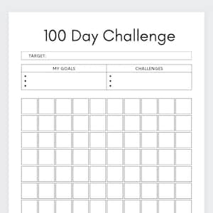 100 Day Challenge Printable, Bujo Journal 100 Day Project Worksheet, Bujo  100 Day Challenge Tracker, Goal Tracker Habit Tracker Resolution 