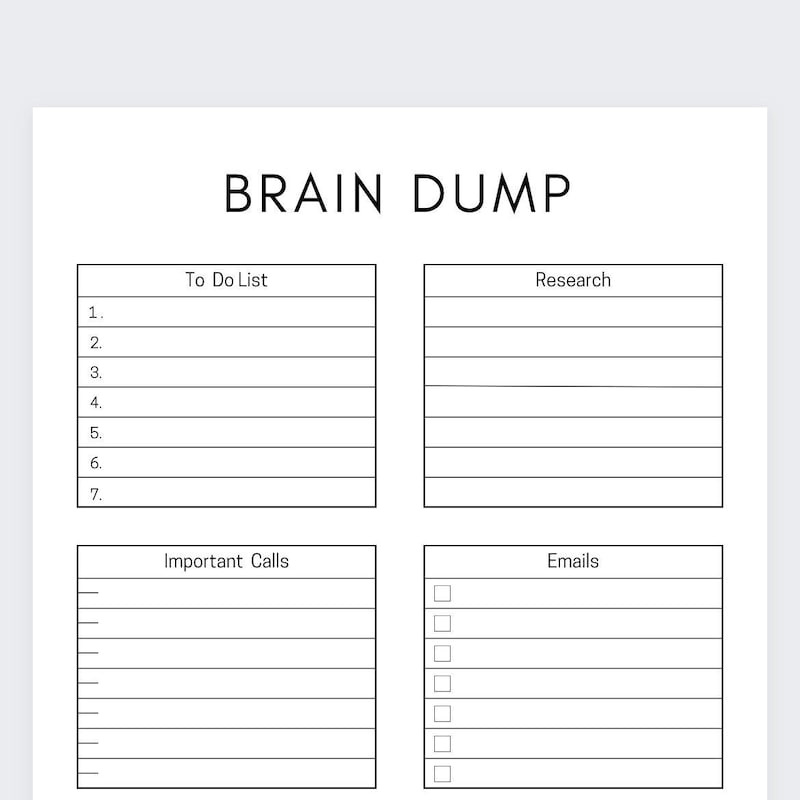 Brain Dump Worksheet Etsy