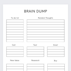 Brain Dump,Thought Organizer, ADHD brain dump, Thought tracker, Organization planner,Analysis Paralysis planner,Thought journal