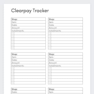 Clearpay-tracker, rekeningenplanner, Clearpay-planner, onkostentracker, Clearpay-logboek, credittracker, kredietplanner, termijnentracker, Klarna-blad