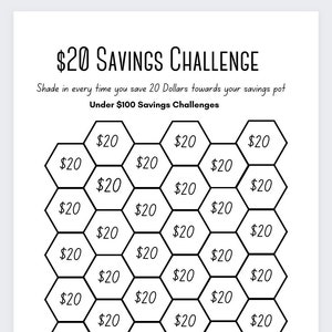 20 Dollar Saving Challenge,Savings Box, Savings Jar, Saving Money,Money Challenge, Savings Challenge Printable,Savings Challenge