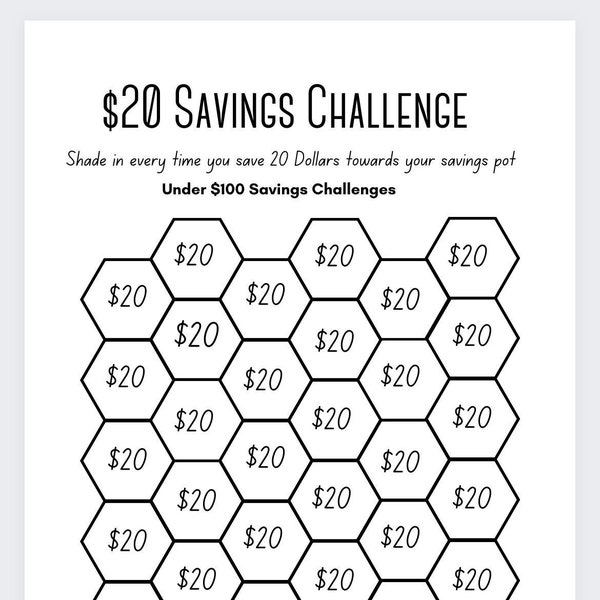 20 Dollar Saving Challenge,Savings Box, Savings Jar, Saving Money,Money Challenge, Savings Challenge Printable,Savings Challenge