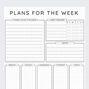 Plans for the Week,Weekly Planner,Weekly  Goals,Happy planner,Week Overview, Bullet Journal,Bullet Planner,Desk planner,Weekly Schedule