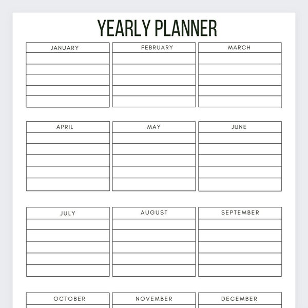 Year at a Glance Planner 2023,Yearly Overview Printable,Yearly Planner on One Page,12 Month Overview,Year at a Glance,Minimalist Planner
