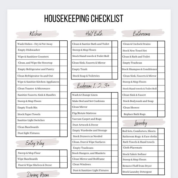 Housekeeping Checklist,Airbnb Cleaning Checklist,Housekeeping Cleaning Planner,Proffesional Cleaning,Housekeeper Print,Airbnb Cleaning