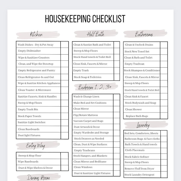 Housekeeping Checklist airbnb Cleaning Checklist housekeeping Cleaning