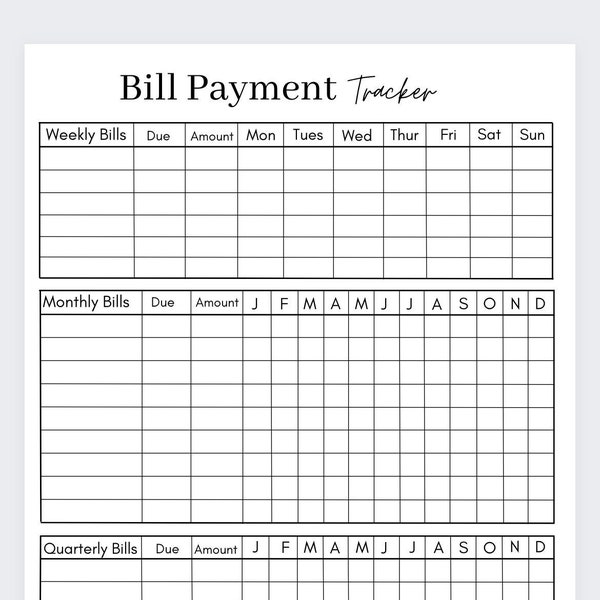 Bills Checklist,Bill Payment Tracker,Bill Tracker,Bill Payment Checklist,Monthly Bill Log,Yearly Bill Tracker,Bill payment Log