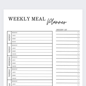 Weekly Meal Planner Grocery Listmeal Planning Templatemeal - Etsy