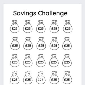 25 Pound Challenge,Savings Challenge,Money Savings,Pound Challenge,Saving Challenge,Savings tracker,Cash envelope,Savings Sheet,Money saving