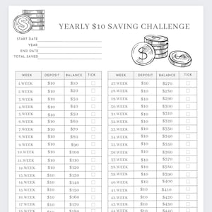 52 Week Money Saving Challenge Tracker (PDF & JPG)