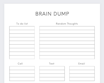 Brain Dump,Thought Organizer, ADHD brain dump, Thought tracker, Organization planner,Analysis Paralysis planner,Thought journal