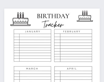 Birthday Tracker, Date Tracker,Birthday Planner,Birthday Recorder,Printable Birthday Tracker, Birthday List Printable,Birthday Reminder
