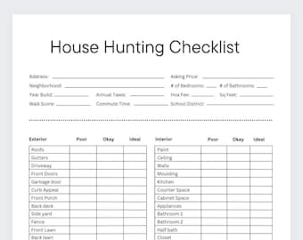 House Hunting Checklist: Real Estate Planner (New Home Template)