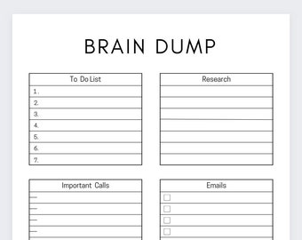 Brain Dump Printable, Thought Organizer, ADHD brain dump, Thought tracker, Organization planner,Analysis Paralysis planner,Thought journal