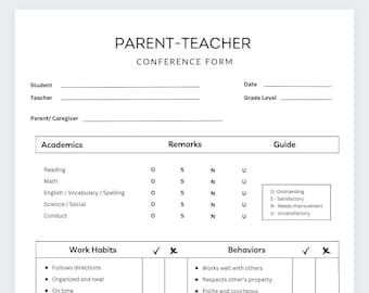 Parent Teacher Conference Form: Student Information Template
