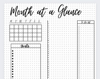 Month at a Glance, Monthly Planner, Monthly Goals,2022 Calendar, Happy planner, Monthly Overview, Monthly Tracker,Bullet Journal,Bullet Plan