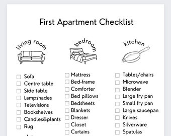 New Home Checklist,new Home Essentials,first Apartment List, Room by Room  Furnishings,moving Planner,new Home to List,new Home Checklist 