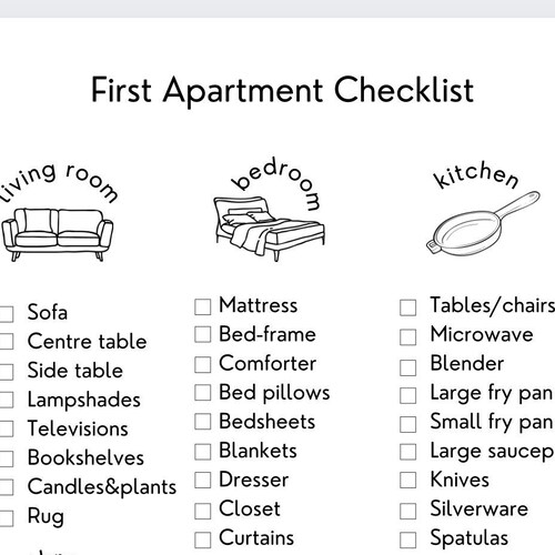First Apartment Checklist extensive Etsy