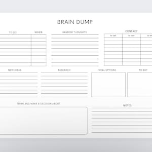 Brain Dump Landscape,Thought Organizer, ADHD brain dump, Thought tracker, Organization planner,Analysis Paralysis planner,Thought journal