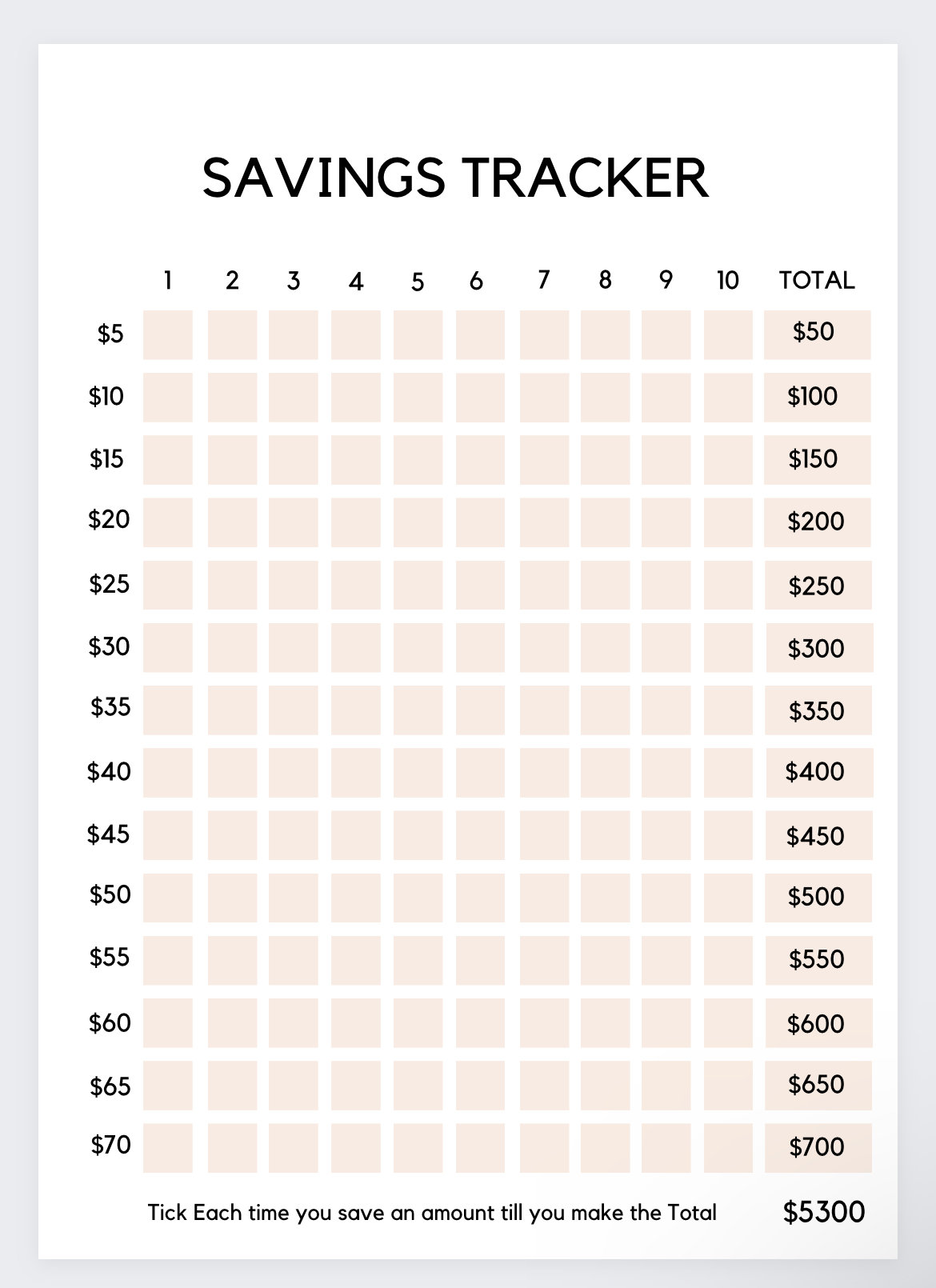 Saving Grid,savings Challenge,savings Chart,save 5000
