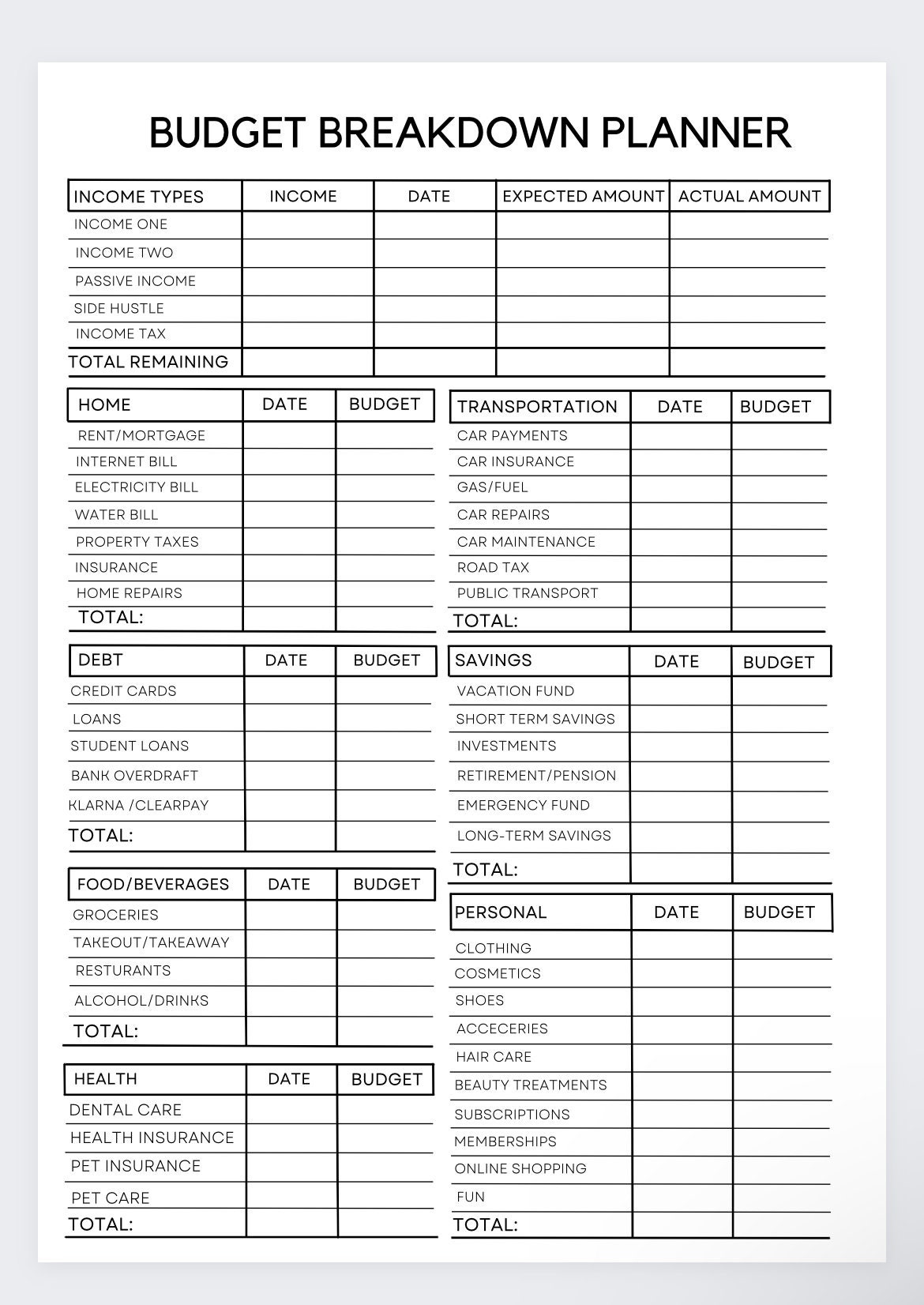 Budget Breakdown Plannerfinancial Planningpaycheck Etsy Canada Budget Breakdown Plannerfinancial Planningpaycheck Etsy Canada