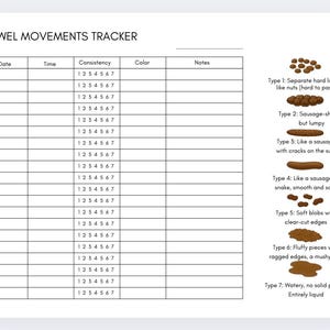 Stool Spreadsheet Bowel Movement Tracker,ibs Tracker,digestive Health Log,stool Chart ...
