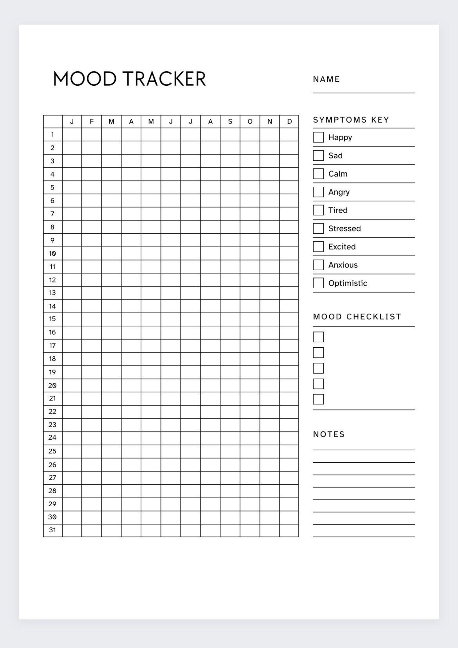 Mood Tracker Printable,emotional Wellness Journal,mental Health Planner ...