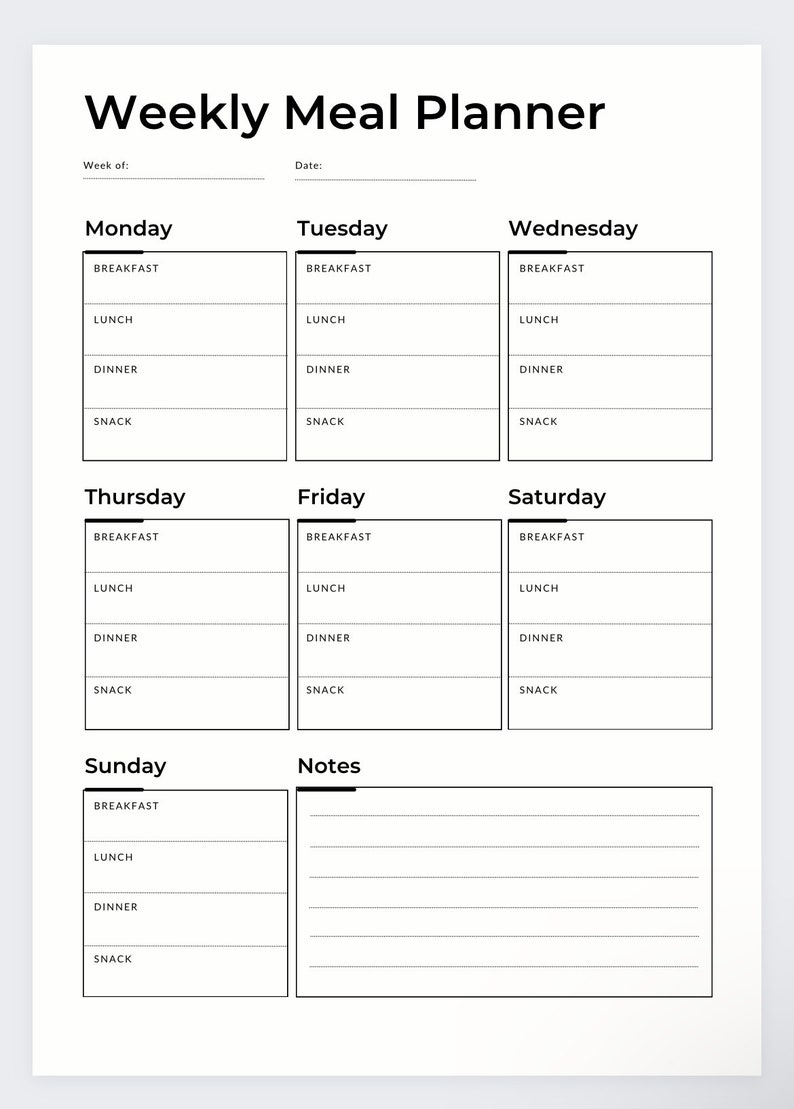 Day to Day Meal Plan,weekly Meal Planner,meal Planning Template,meal ...