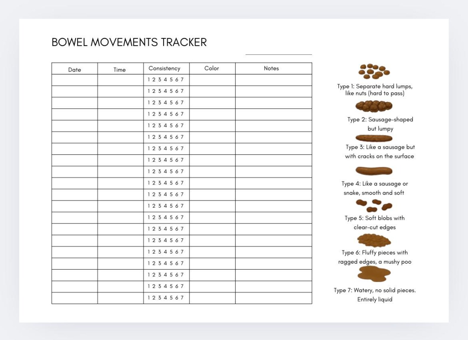 Poop Tracking Graph Bowel Movement Tracker,ibs Tracker,digestive Health Log,stool Chart ...