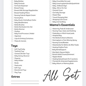 Puede incluir: Una lista de verificaci&oacute;n para padres primerizos con una lista de art&iacute;culos necesarios para la alimentaci&oacute;n, los viajes y los art&iacute;culos esenciales para el beb&eacute;. La lista de verificaci&oacute;n se titula "Five Star Newborn Checklist complete" y tiene cinco estrellas rellenas.
