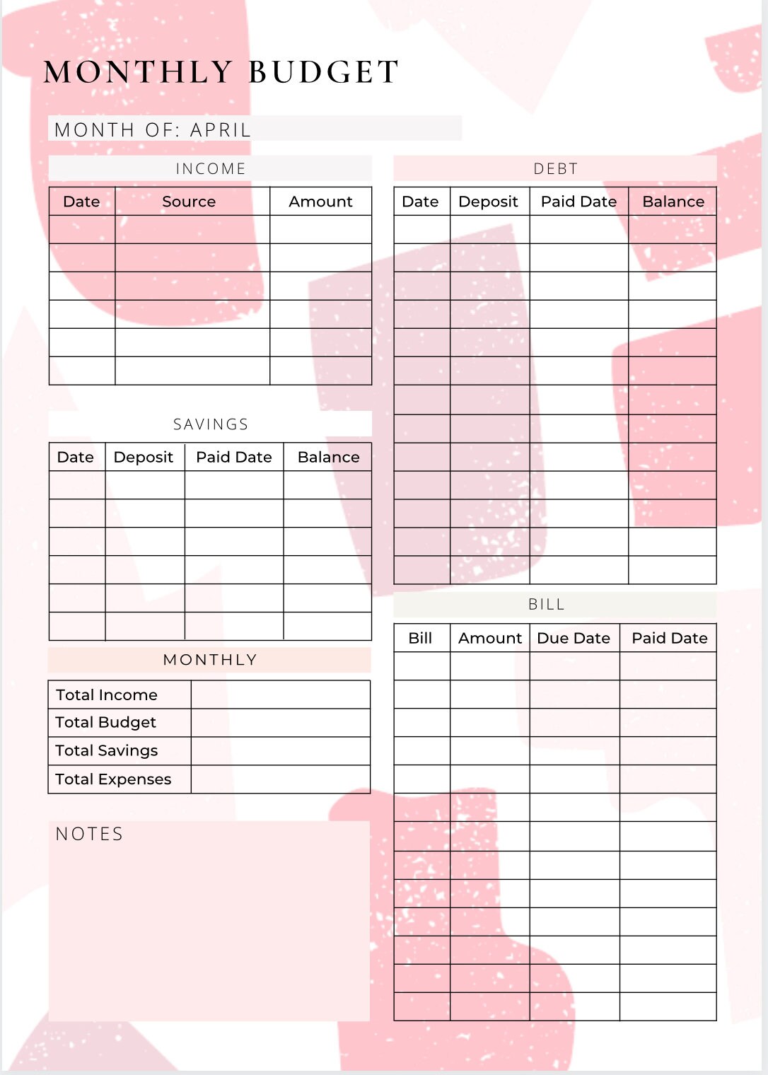 12 Month Pink Monthly Budget Planner Financial Journalmonthly Budget Sheet  Paycheck Budgetbiweekly Budgetfinance Binderbudget Planning 