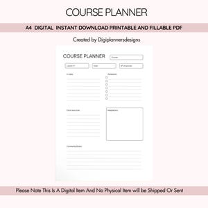 Course Planner, Online Course Planner, Study Planner, Lesson Planning Sheet, Student Organizer, Learning Schedule Planner, Course Log
