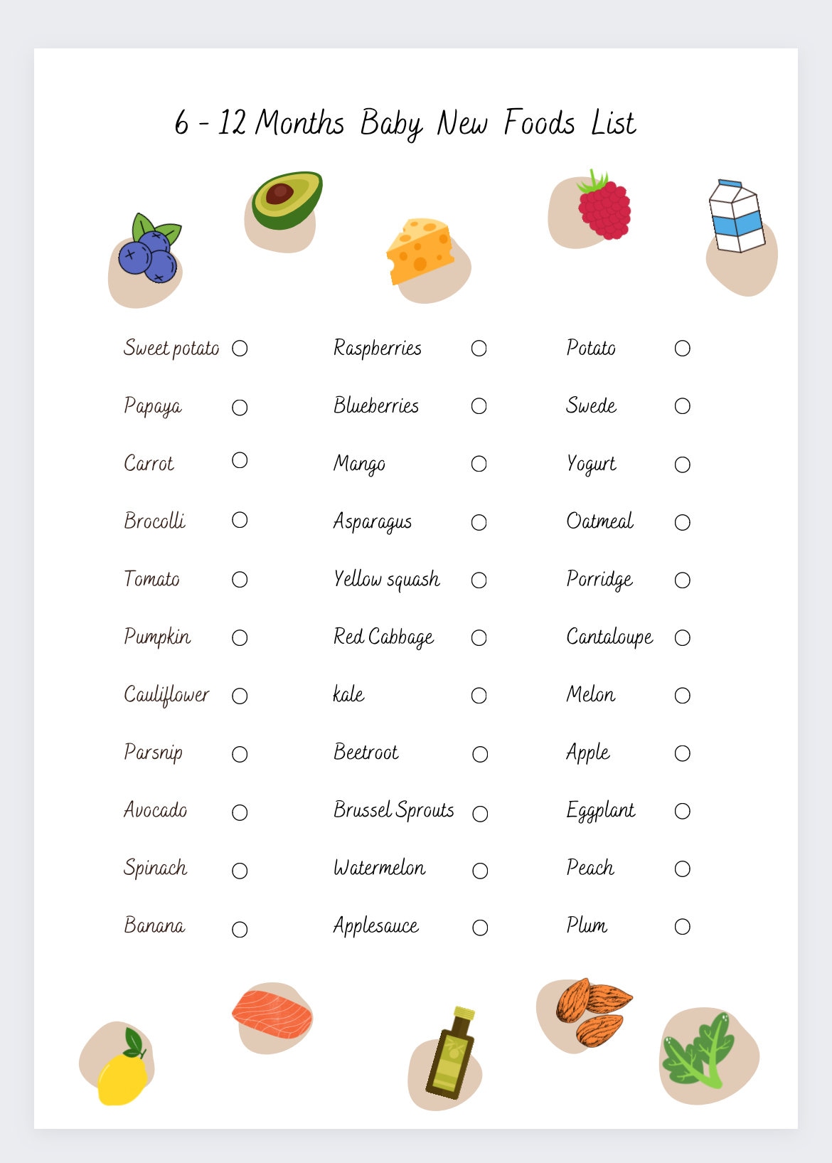 6-12 Month Baby Food List: Weaning Tracker (digital Download)