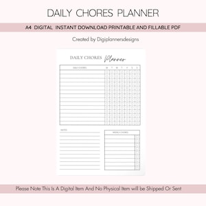 Planer für die tägliche Arbeit, Checkliste für die tägliche Hausarbeit, Haushaltsputzplaner, Organisationsblatt für die Familie, Routine Organizer, täglich Bild 1