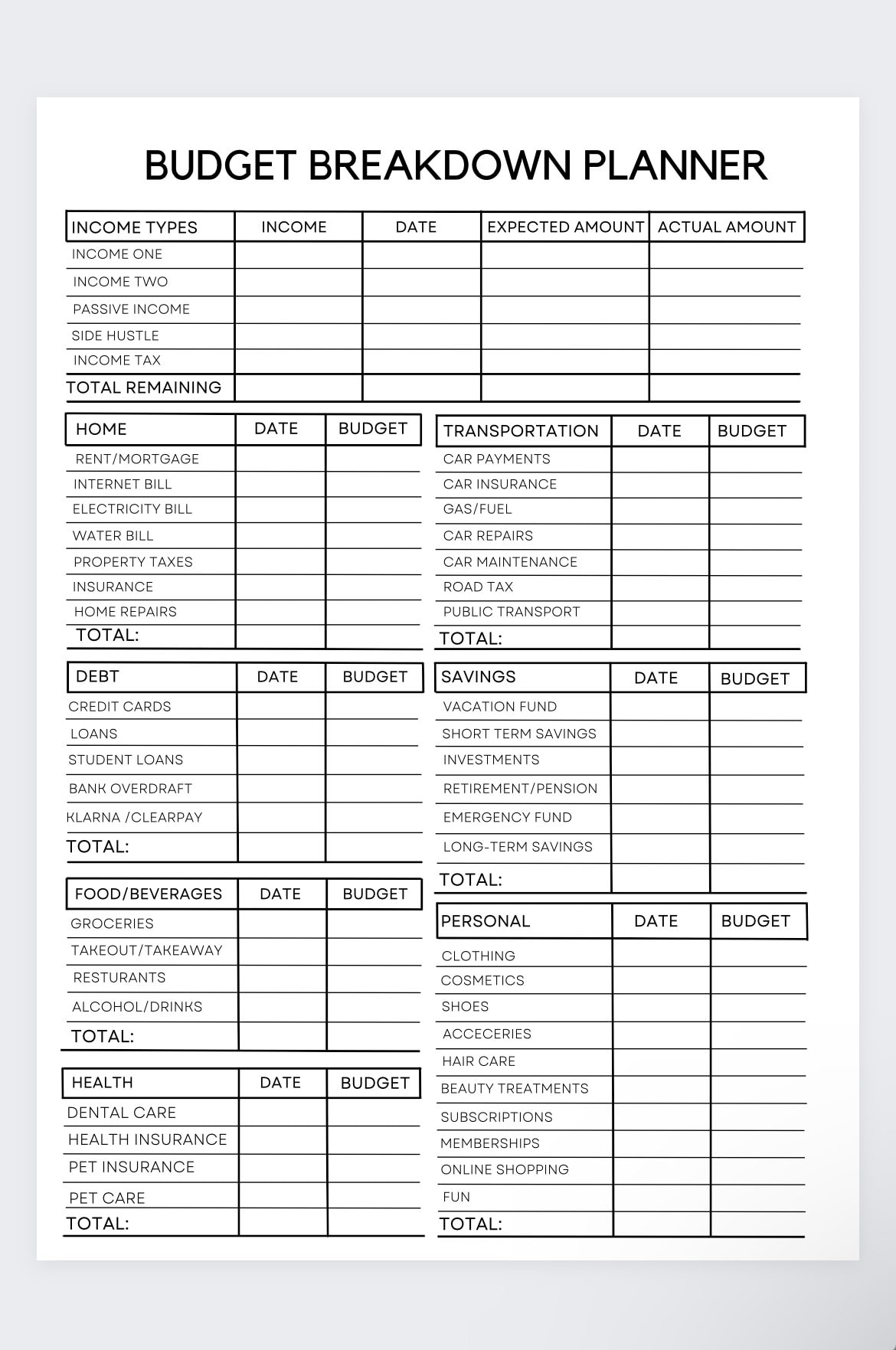 Budget Breakdown Plannerfinancial Planningpaycheck Etsy Canada