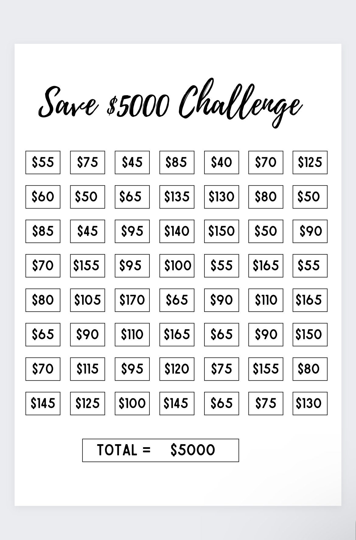 52 Week Money Challenge To $5 K: Weekly Savings Tracker To Help You Save  $5,000 In A Year