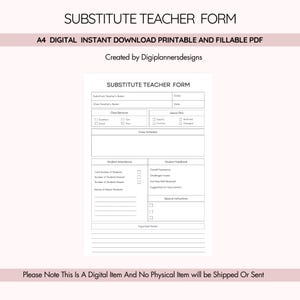 Formulario para maestros sustitutos, Planificador de lecciones, Planificador de maestros sustitutos, Plan de maestros sustitutos, Hoja de planificación de lecciones, Organizador para maestros, Recursos para maestros, Información de la clase