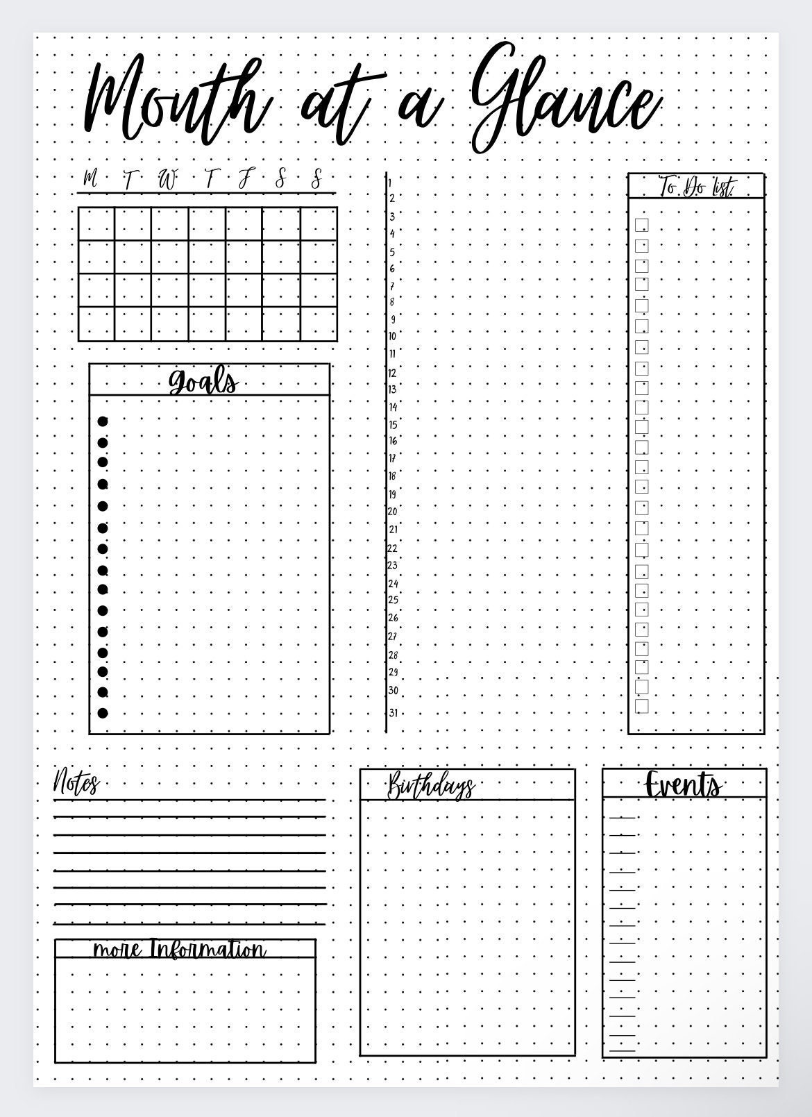 FREE Printable Bullet Journal Year at a Glance Calendar
