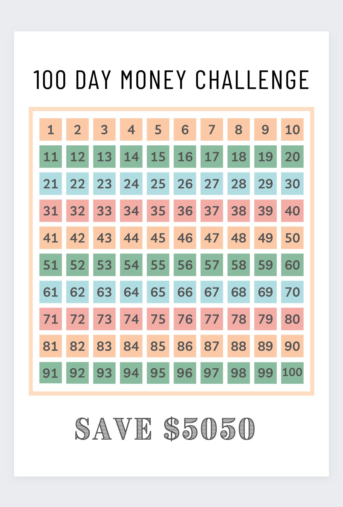 100 Day Money Challengemoney Challengesavings Challenge3 Etsy