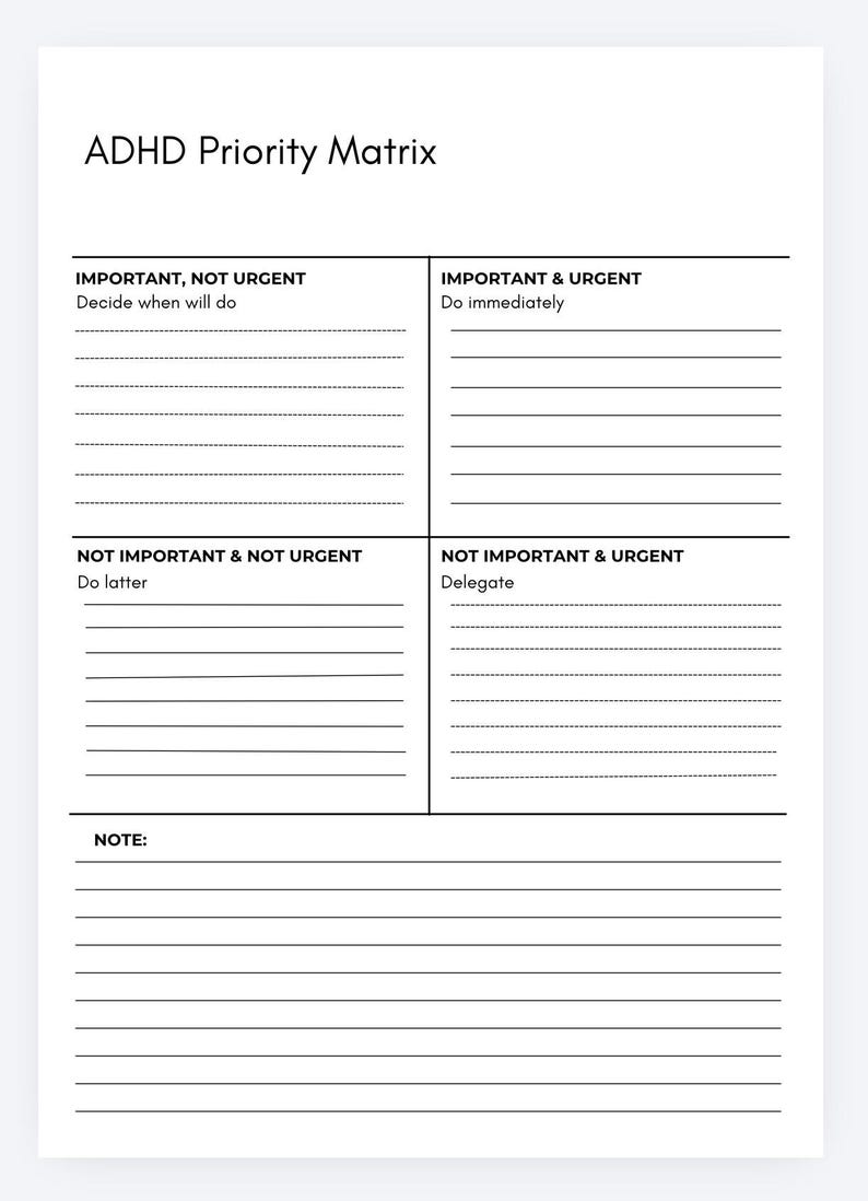 ADHD Priority Matrix,prioritization Planner,urgent Important Matrix ...