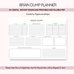 Planificateur de vidage cérébral, organisateur de réflexions, vidage cérébral du TDAH, suivi de la pensée, planificateur d'organisation, vidage des cerveaux, carte mentale, planificateur du TDAH, traqueur du TDAH