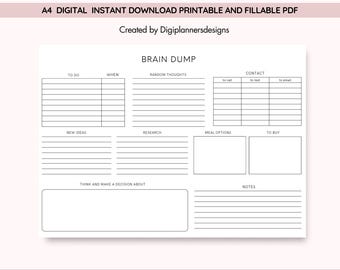 Organizzatore di brain dump, organizzatore di pensieri, brain dump per ADHD, tracker di pensieri, pianificatore di organizzazione, brain dump, mappa mentale, pianificatore ADHD, tracker ADHD