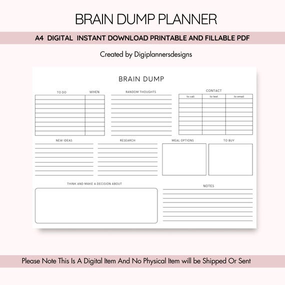 Brain Dump Planner, Thought Organizer, ADHD brain dump,Thought tracker,Organization planner,Brain dump, Mind map, ADHD planner, ADHD Tracker