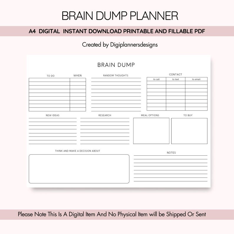 Planificador de volcado de ideas, organizador de pensamientos, volcado de ideas para TDAH, rastreador de pensamientos, planificador de organización, volcado de ideas, mapa mental, planificador de TDAH, rastreador de TDAH imagen 1