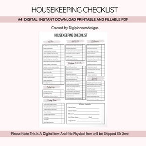Housekeeping Checklist, Cleaning Cheaklist,Airbnb Host, Cleaning List,Cleaning Routine,Cleaning Schedule,Cleaning to do list, Airbnb Planner